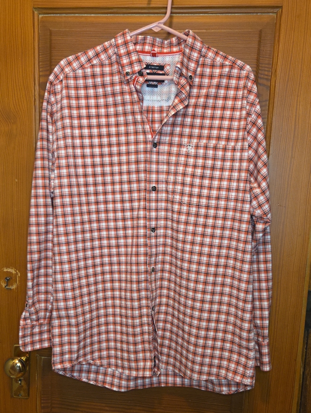 Ariat Men's Orange and White Plaid Button-Down Shirt